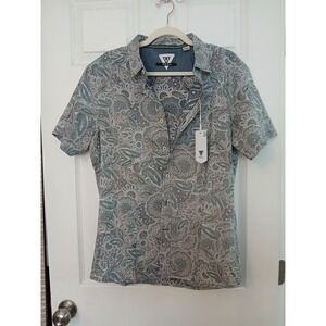 NWT Vissla Men's M Button Up Shirt Blue Paisley Floral Short Sleeve Casual Top